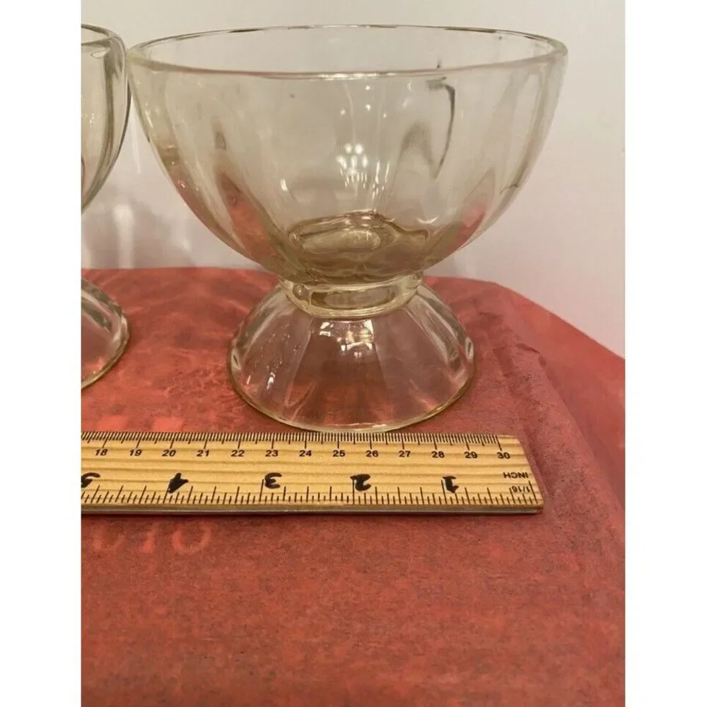 VTG Libbey‎ Ribbed Optic Compote Pedestal Dessert Candy Dish Light Yellow 4.5
